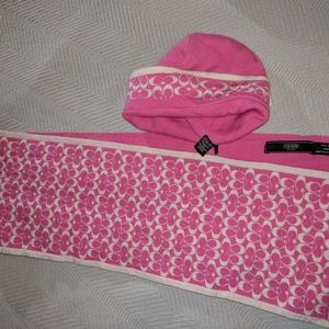 Gorgeous pink Coach scarf and beanie / hat